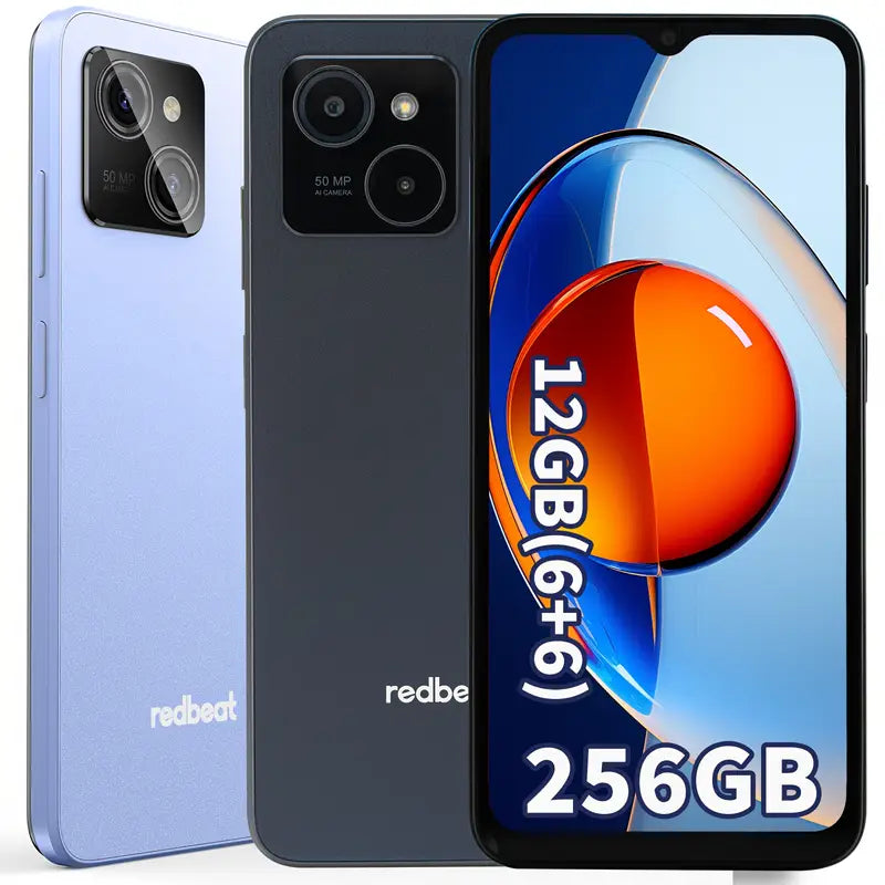 Redbeat E3 Smartphone, 6.6-Inch HD+ LCD Display, 12GB RAM (6+6 Extend) + 256GB ROM, 50MP, 5000mAh Battery, Android 14, 1.6 GHz Octa-Core Processor